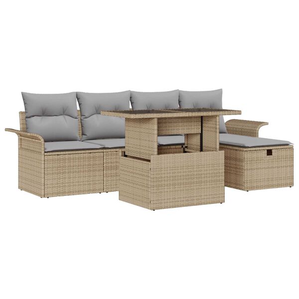 vidaXL Set de canapele pentru grădină cu pernă 6 pcs Bej Rattan poli