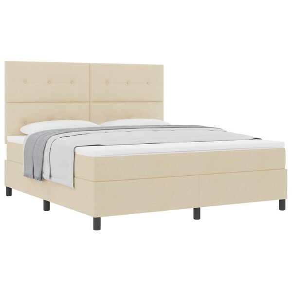 vidaXL Pat cu arcuri cu saltea cu headboard Crem 180 x 200 cm țesătură