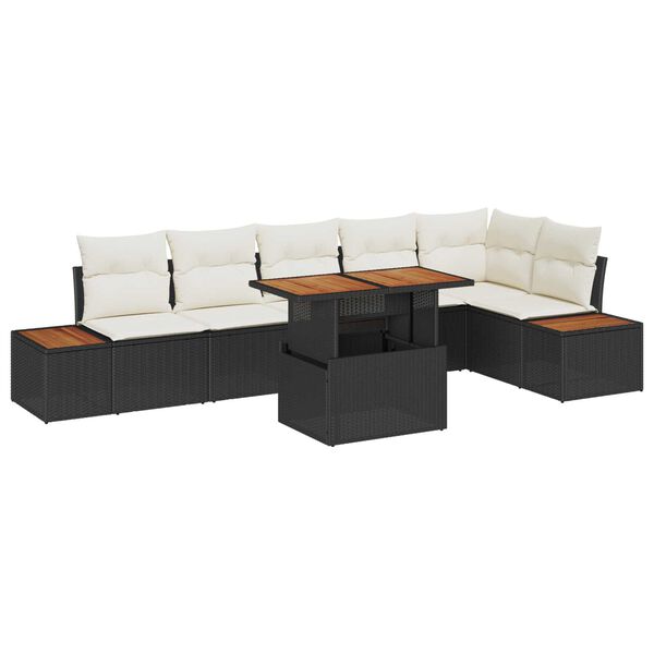vidaXL Set de canapele pentru grădină 7 pcs Negru Rattan poli