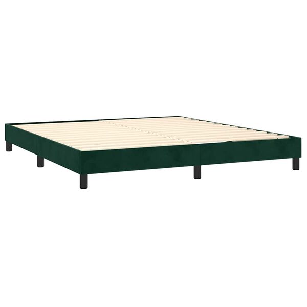 vidaXL Pat box spring cu saltea, verde &icirc;nchis, 180x200 cm, catifea