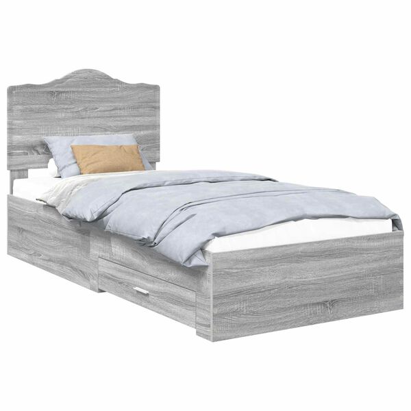 vidaXL Cadru de pat cu headboard Gri Sonoma 100 x 200 cm Lemn compozit