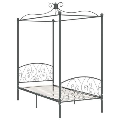 vidaXL Cadru de pat cu baldachin, gri, 90 x 200 cm, metal