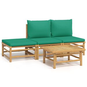 vidaXL Set mobilier de grădină cu perne verzi, 4 piese, bambus