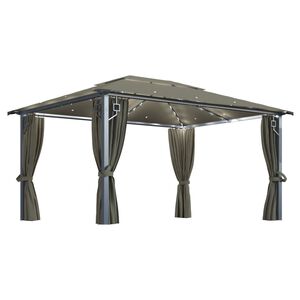 vidaXL Pavilion cu perdele&șiruri lumini LED gri taupe 4x3m aluminiu