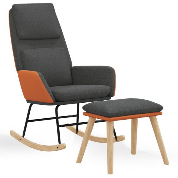 vidaXL Scaun balansoar cu taburet, gri &icirc;nchis, textil