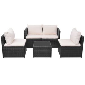vidaXL Set mobilier de grădină cu perne, 5 piese, negru, poliratan