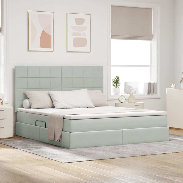 vidaXL Pat cu saltea și LED cu saltea Gri deschis 160 x 200 cm Catifea