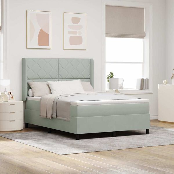 vidaXL Pat cu arcuri cu saltea Gri deschis 140 x 190 cm Catifea