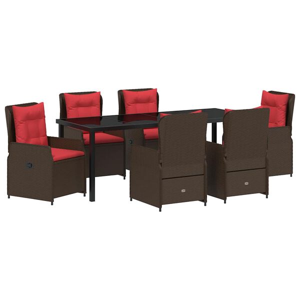 vidaXL Set de masă pentru grădină 7 pcs Maro Rattan poli