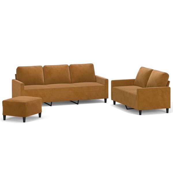 vidaXL Set de canapele cu perne, 3 piese, maro, catifea