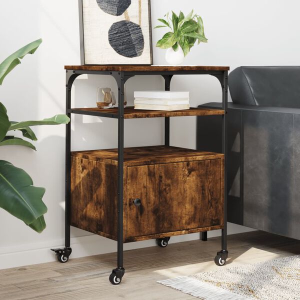 vidaXL Suport imprimantă 3 niveluri, stejar fumuriu, 50x40x76 cm lemn