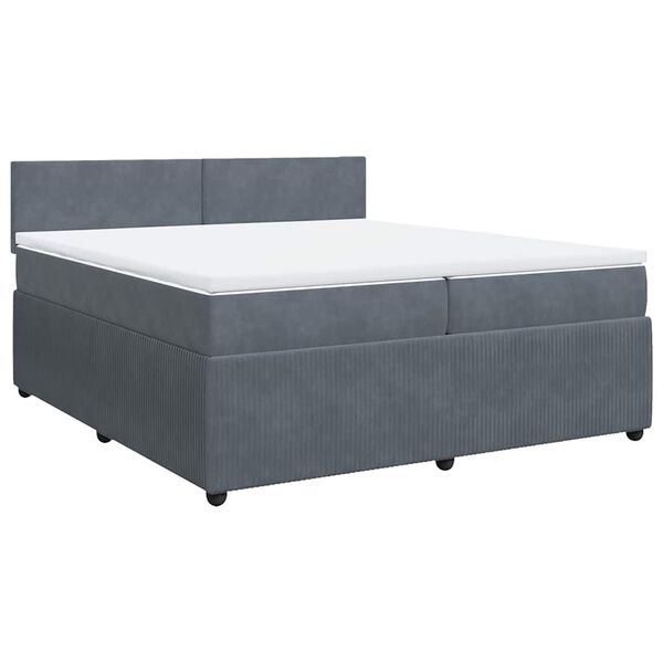 vidaXL Pat box spring cu saltea, gri &icirc;nchis, 200x200 cm, catifea