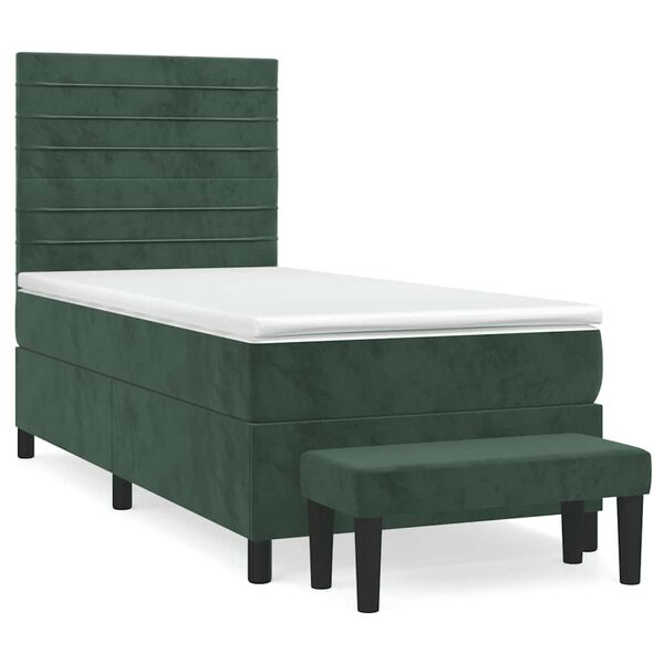 vidaXL Pat box spring cu saltea, verde închis, 90x200 cm, catifea
