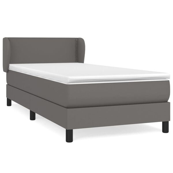 vidaXL Pat box spring cu saltea, gri, 80x200 cm, piele ecologică