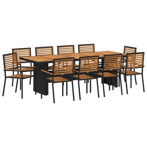 vidaXL Set de masă pentru grădină 11 pcs Negru și Maro poliratan