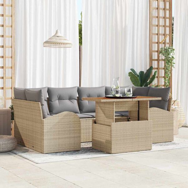 vidaXL Set de canapele pentru grădină 7 pcs Bej Rattan poli