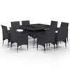 vidaXL Set mobilier grădină, 9 piese, negru, poliratan, lemn acacia