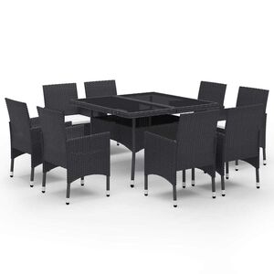 vidaXL Set mobilier grădină, 9 piese, negru, poliratan, lemn acacia