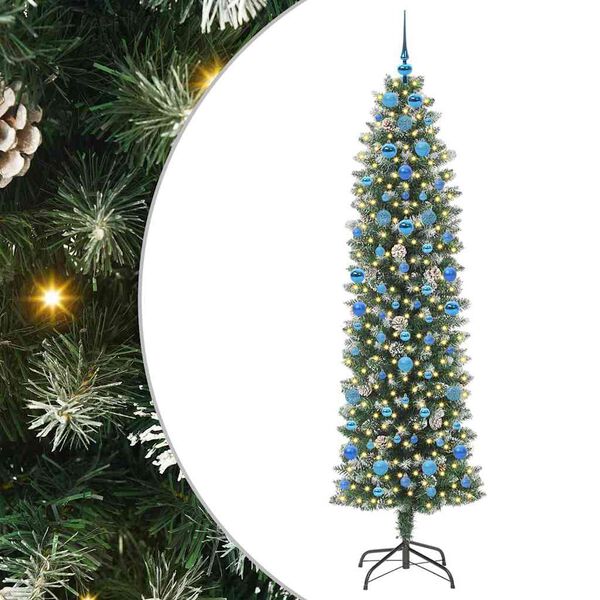 vidaXL Copac Artificial Slăb de Crăciun cu 300 LED Verde și alb 210 cm