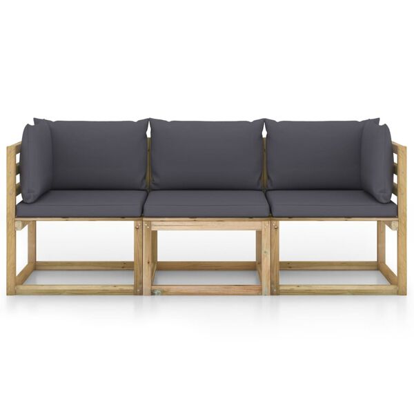 vidaXL Canapea de grădină cu 3 locuri cu perne antracit