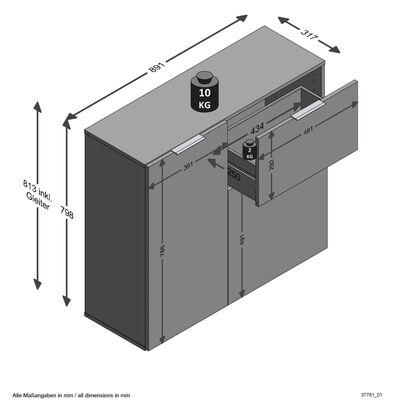 FMD Comodă cu sertar și uși, negru, 89,1x31,7x81,3 cm
