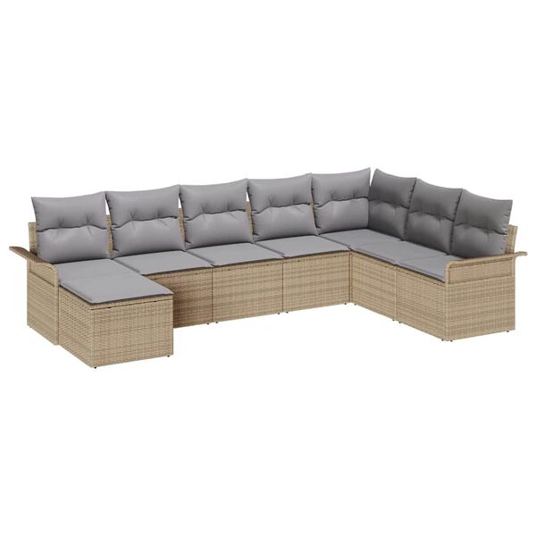 vidaXL Set de canapele pentru grădină cu pernă 8 pcs Bej Rattan poli