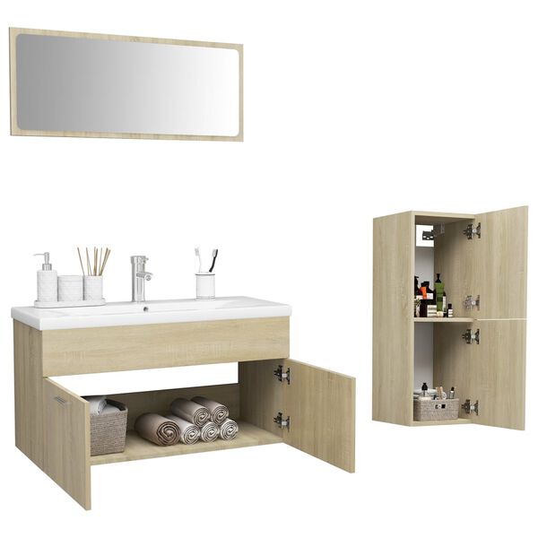 vidaXL Set mobilier de baie, stejar sonoma, lemn prelucrat