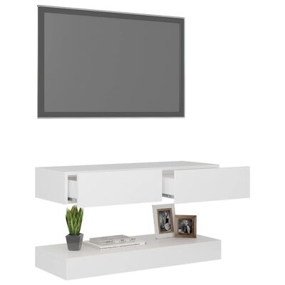 vidaXL Comodă TV cu lumini LED, alb, 90x35 cm