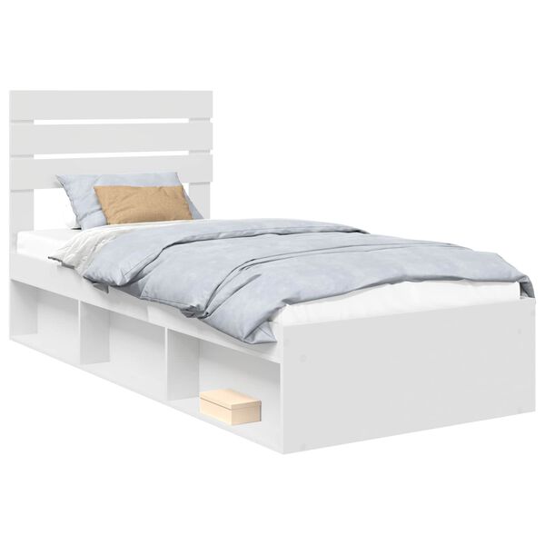 vidaXL Cadru de pat cu headboard Alb 75 x 190 cm Lemn de pin masiv