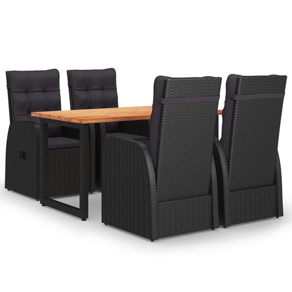 vidaXL Set de masă pentru grădină cu perne, 5 piese, negru, poliratan