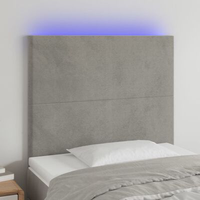 vidaXL Tăblie de pat cu LED, gri deschis, 90x5x118/128 cm, catifea