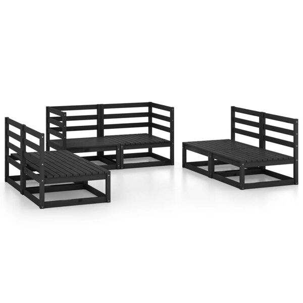vidaXL Set mobilier de grădină, 6 piese, negru, lemn masiv de pin