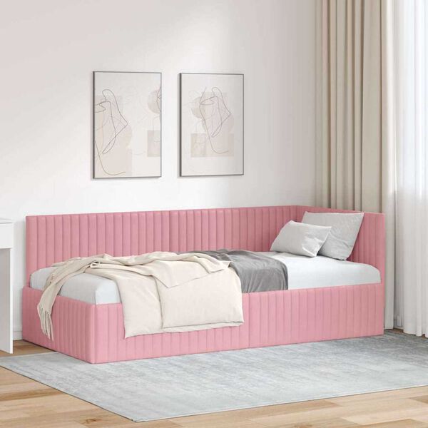 vidaXL Cadru de pat colțar cu headboard Roz 90 cm x 200 cm Catifea