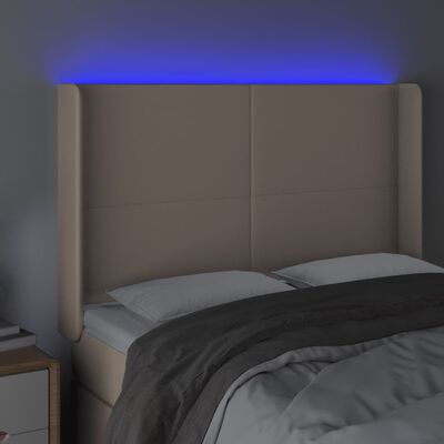 vidaXL Tăblie de pat cu LED, cappuccino, 147x16x118/128 cm, piele eco
