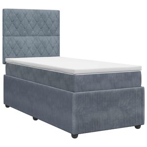 vidaXL Pat boxspring cu saltea cu headboard Gri &icirc;nchis Unic Catifea