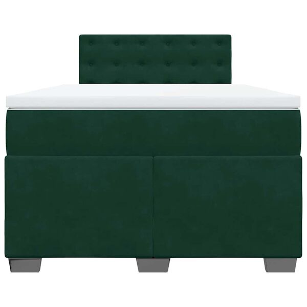 vidaXL Pat box spring cu saltea, verde &icirc;nchis, 140x190 cm, catifea