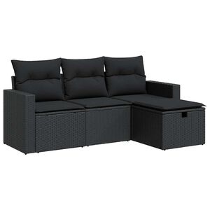 vidaXL Set mobilier de grădină cu perne, 4 piese, negru, poliratan