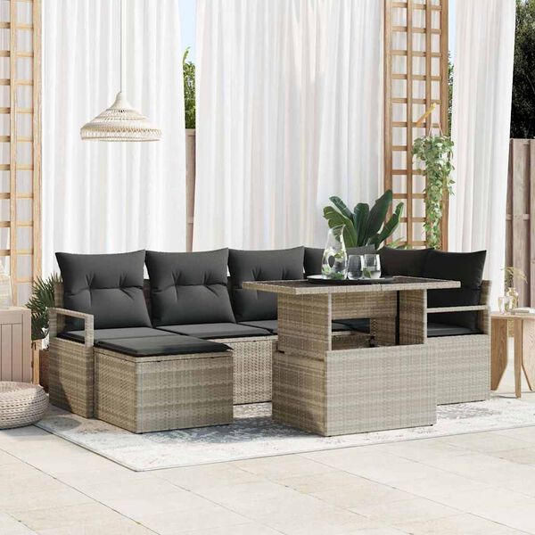 vidaXL Set de canapele pentru grădină 7 pcs Gri deschis Rattan poli