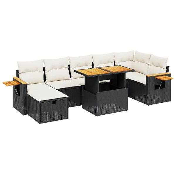 vidaXL Set mobilier de grădină cu perne, 8 piese, negru, poliratan