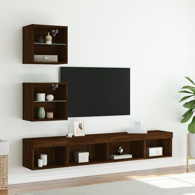 vidaXL Unități de perete TV cu LED-uri, 5 piese, stejar maro, lemn
