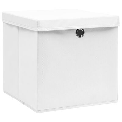 vidaXL Cutii depozitare cu capace, 10 buc., alb, 28x28x28 cm