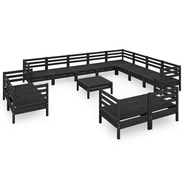vidaXL Set mobilier de grădină, 13 piese, negru, lemn masiv de pin