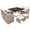 vidaXL Set mobilier de exterior cu perne, 9 piese, bej, poliratan