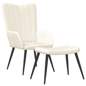 vidaXL Scaun de relaxare cu taburet, alb crem, catifea