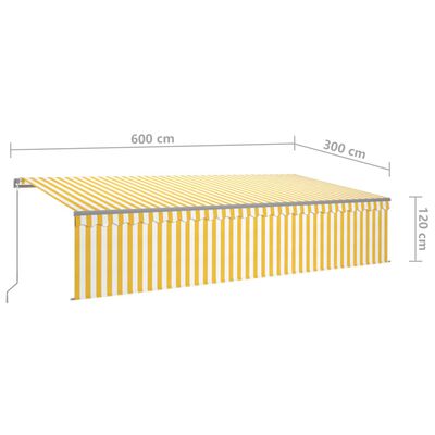 vidaXL Copertină retractabilă manual cu stor&LED, galben&alb, 6x3 m