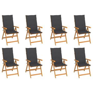 vidaXL Scaune pliante rabatabile cu perne, 8 buc., lemn masiv de tec
