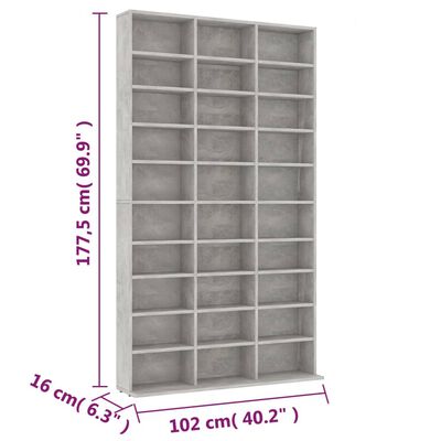 vidaXL Dulap pentru CD-uri, gri beton, 102x16x177,5 cm, lemn compozit