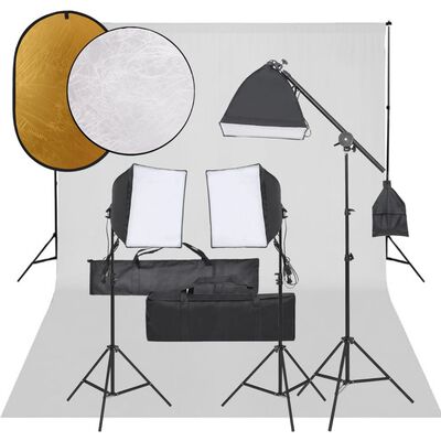vidaXL Set studio foto cu lumină, fundal și reflector