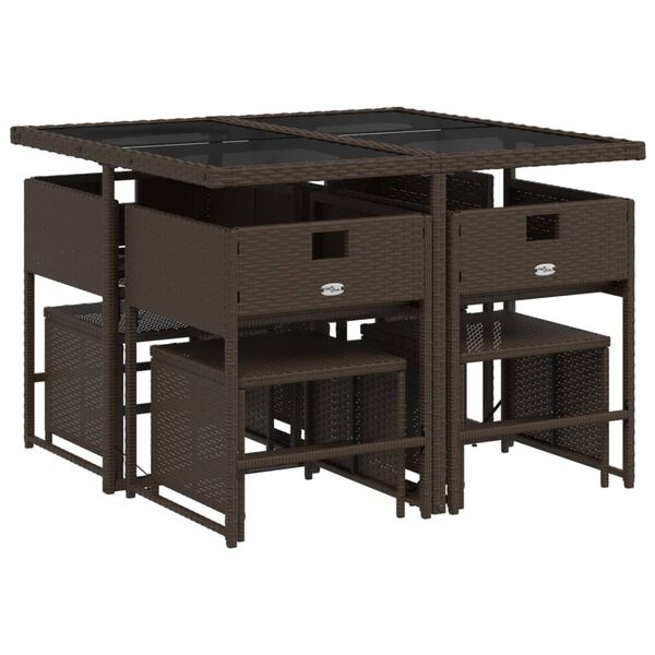 vidaXL Set mobilier de grădină cu perne, 9 piese, maro, poliratan