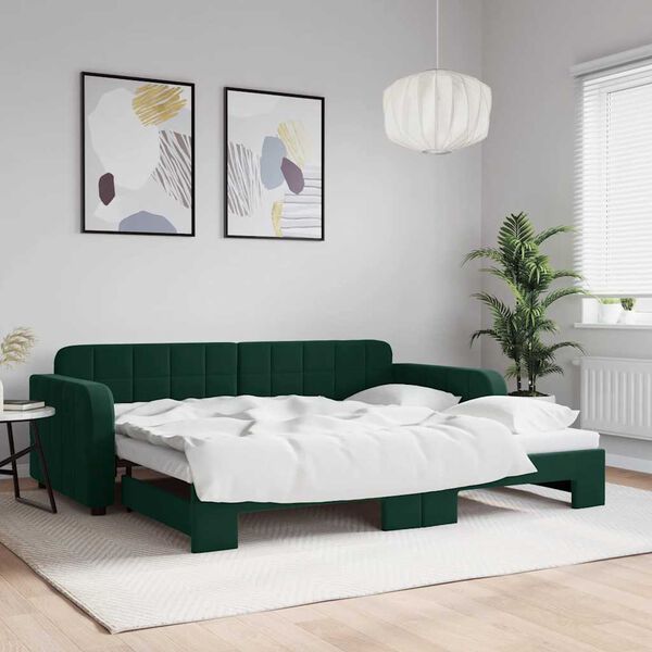vidaXL Pat de zi cu extensie, verde închis, 90x200 cm, catifea